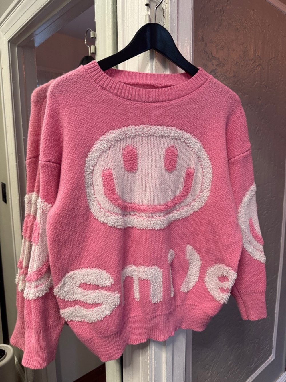 Women’s Pink Smiley Crewneck Sweater